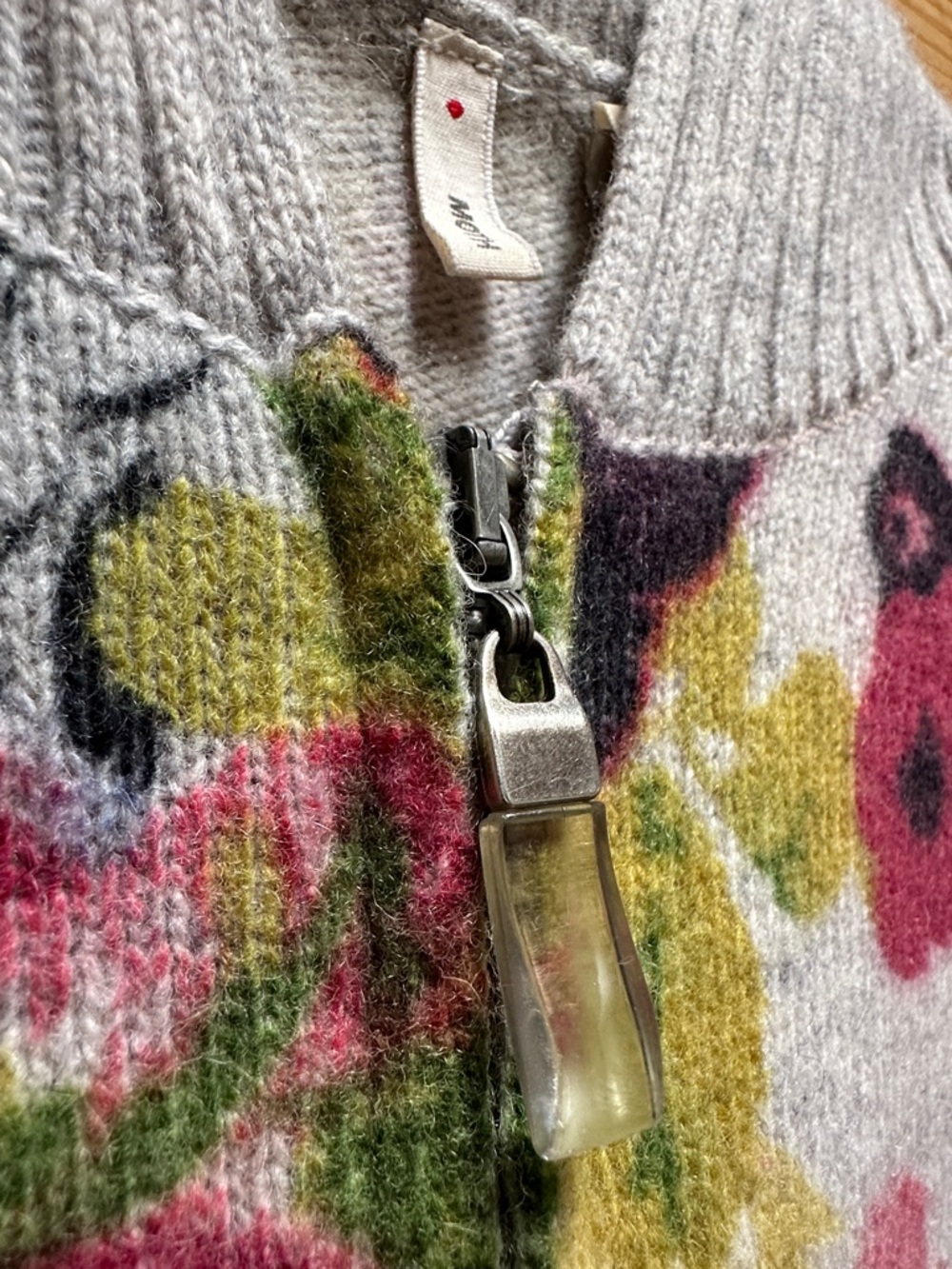 Anthropologie MOTH 100% wool floral hooded sweater zipper Medium M - Picture 4 of 8